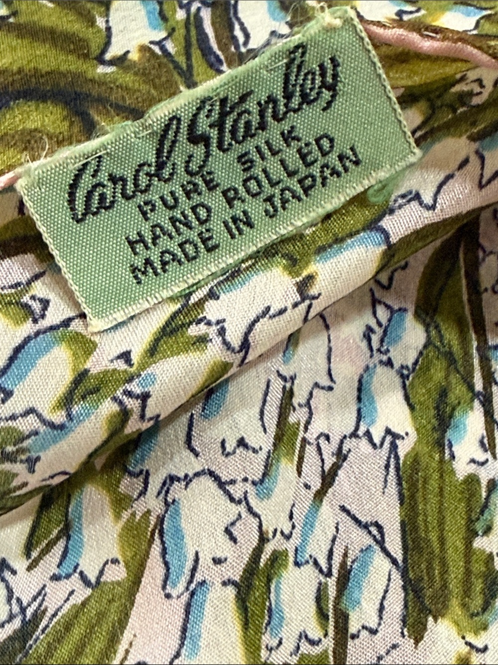 Carol Stanley Pink Botanical Print Silk Scarf made in Japan VINTAGE - Picture 5 of 16